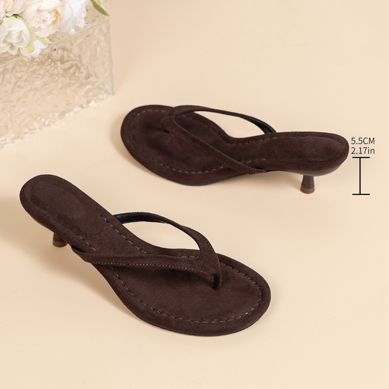 Sewing Nylon - Sandali con Tacco Sottile Marrone per