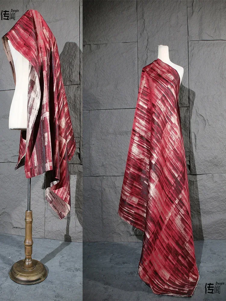 Sewing Tie Dye - Tessuto Jacquard Irregolare Tie-Dye Rosso Effetto